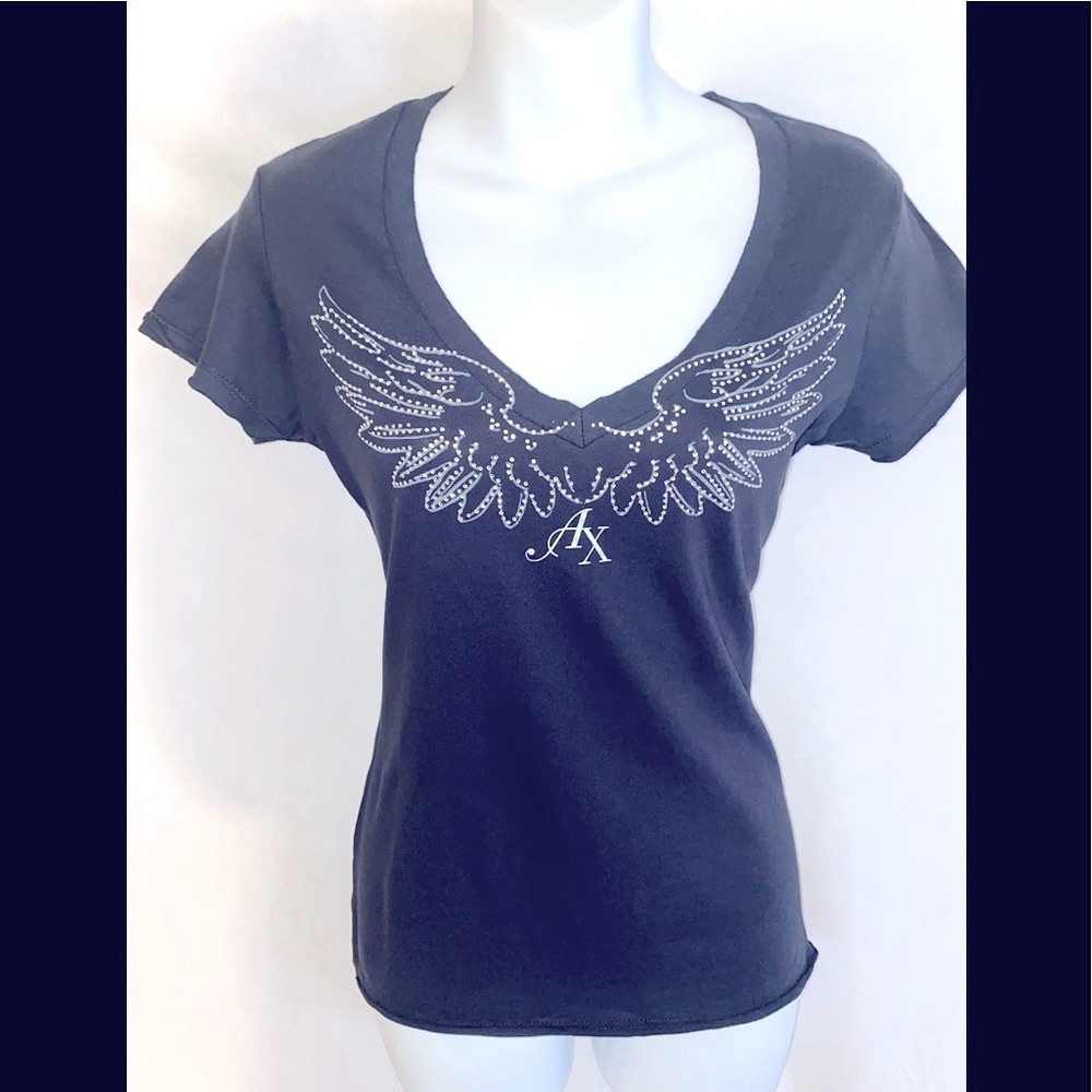 Armani Exchange Black Bejeweled Graphic Short Sleeve Shirt
